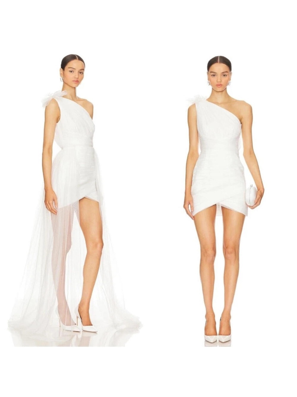 SAU LEE SIDNEY DRESS One shoulder ruched tulle mini with train size 8US NWT